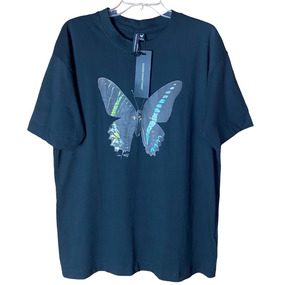 Good For Nothing Men's Butterfly Print Tee T Shirt Black Multicolor Size M NEW